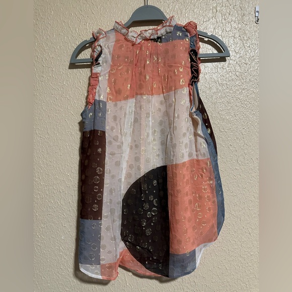 Maeve by Anthropologie Fantasia Metallic Clip Dot Blouse Sleeveless Size 8 - Picture 3 of 9